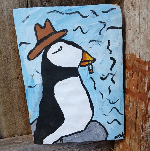 Puffin Painting On Cardboard - Picture 4 of 12